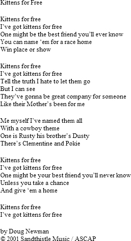 The Cat Album, Lyrics, Doug Newman, Cat Songs, Kitten Songs. Songs about Cats, Kittens